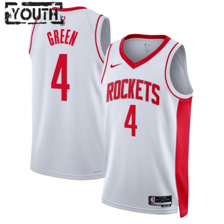 Camiseta Niños NBA Houston Rockets Jalen Green 0 2022-23 Nike Association Edition Blanco Swingman